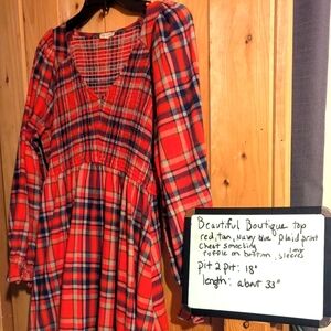 Boutique plaid red top